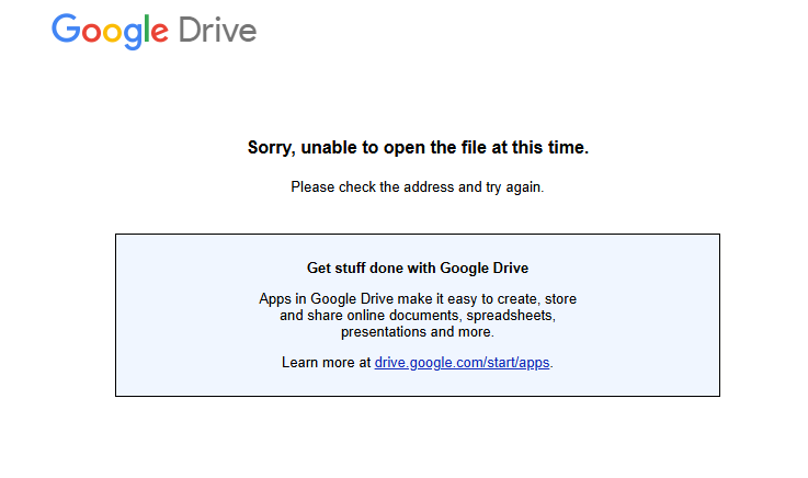 Google Drive Error Message